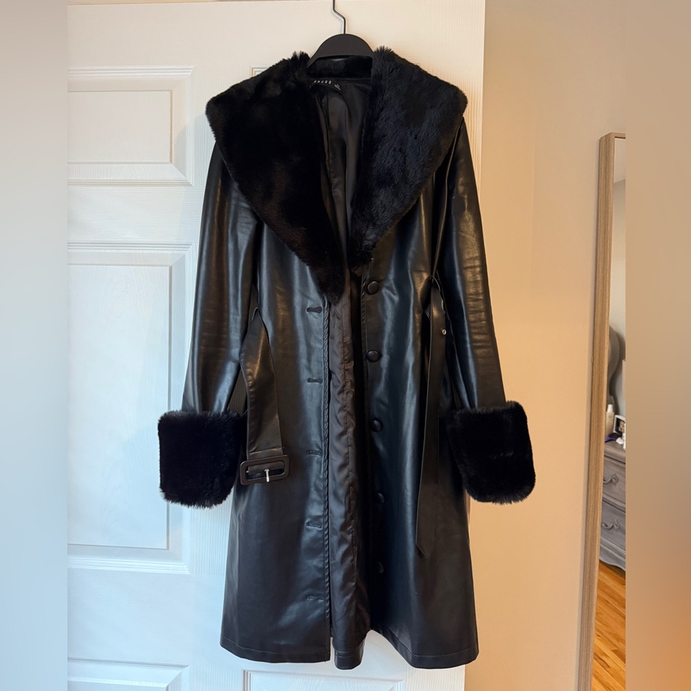 Princess Polly Black Faux Leather Trench Coat